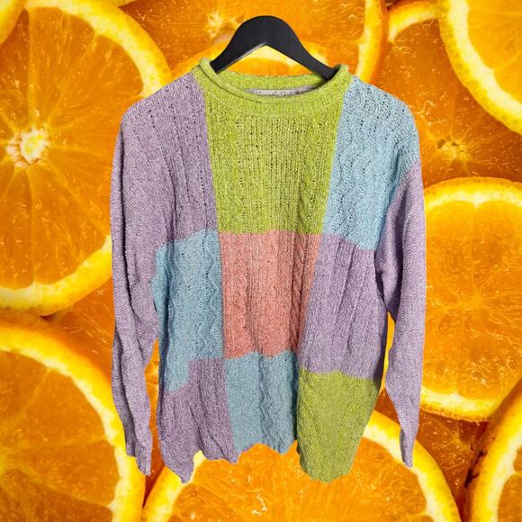 Samantha Taylor Women's Acrylic Colorblock Crew Neck Long Sleeve Sweater Size L‎ - Picture 2 of 7